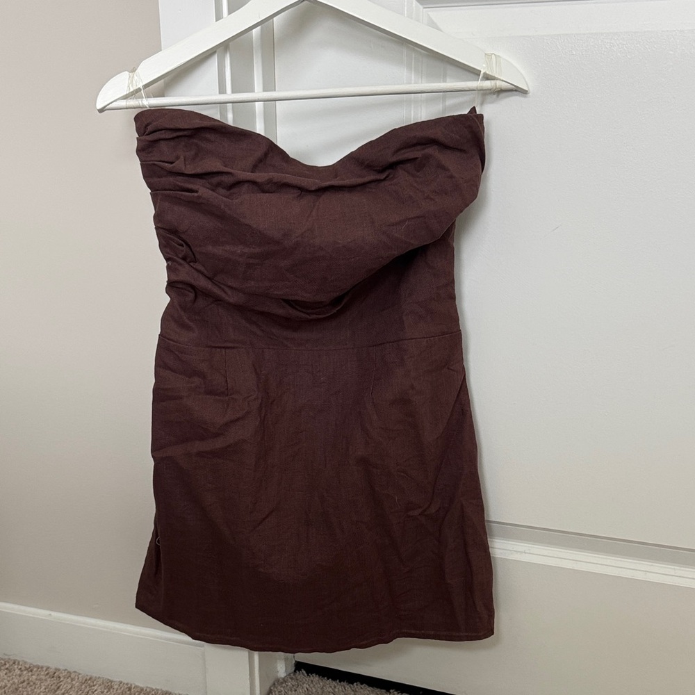 SNDYS Strapless Linen Dress